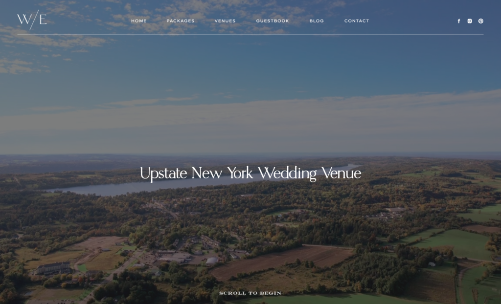 screenshot of website with white text over aral view of cazenovia lake and countryside 