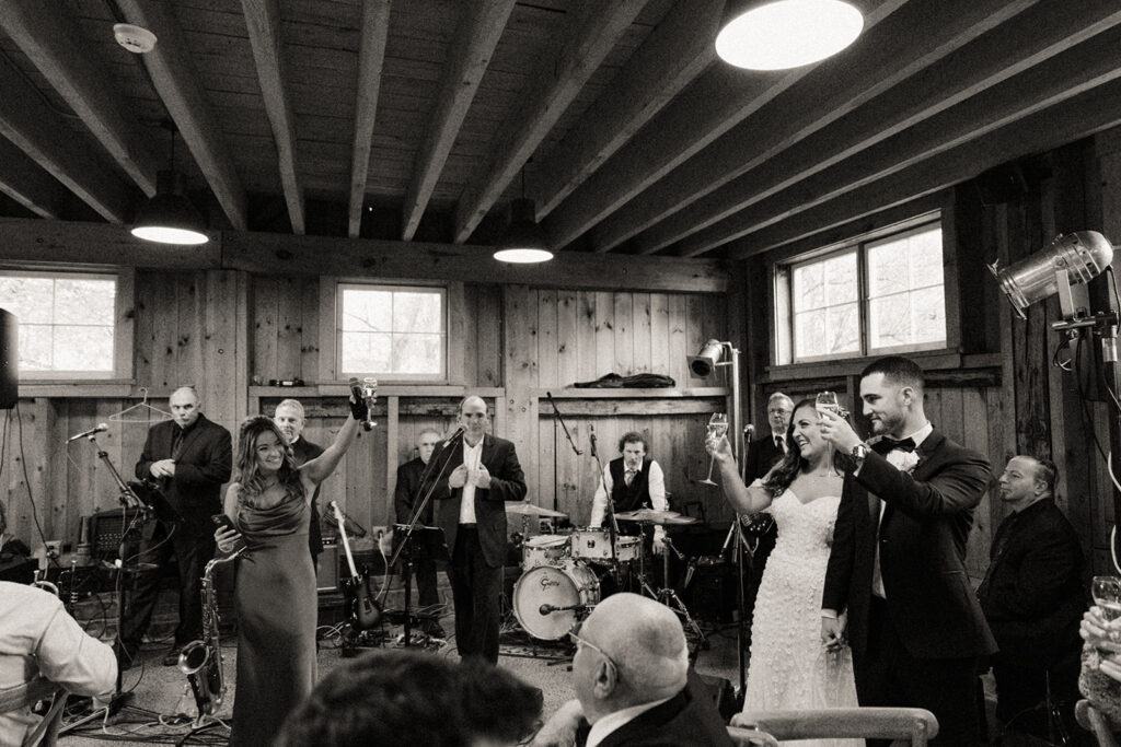 live wedding band in a barn reception venue in upstate new york