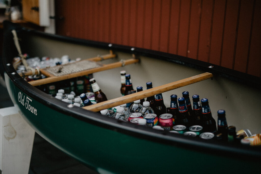 hunter green old town beer boat canoe loaded up and ready for guests