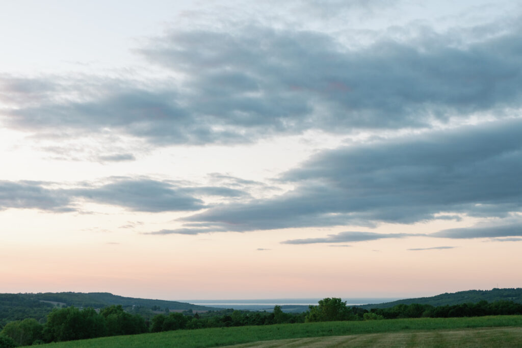 panoramic landscape view of upstate new york at dusk 