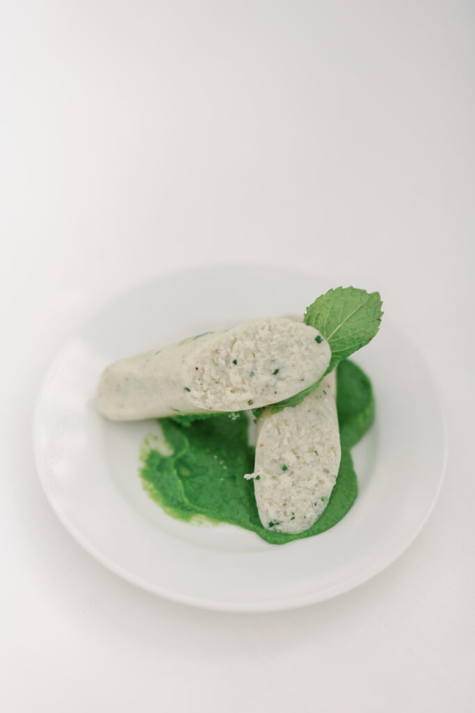 green and white halibut sausage