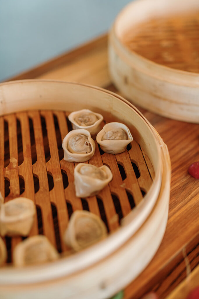 mini dumplings in steam basket 